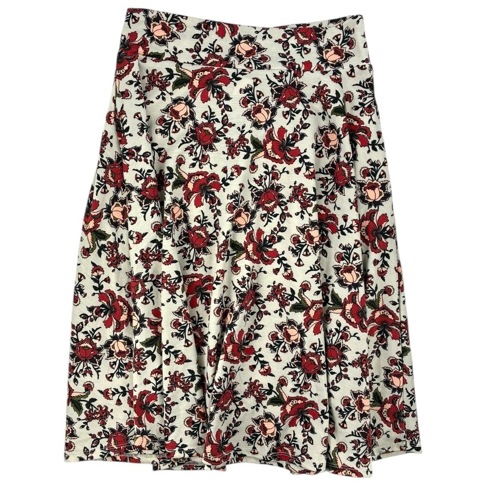 Agnes & Dora Red Cream Floral Midi Skirt Womens L NWT Pockets Pull On Stretch
